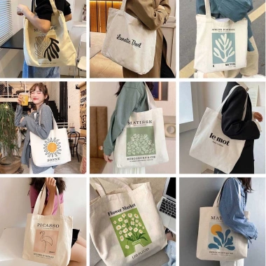 Túi tote vải bố canvas cotton ulzzang vintage - Đeo vai thời trang Hàn Quốc, vừa A4, giá 49.000₫