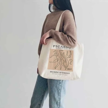 Túi tote vải bố canvas cotton ulzzang vintage - Đeo vai thời trang Hàn Quốc, vừa A4, giá 49.000₫