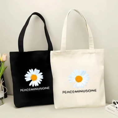 Túi tote vải bố cotton khóa GD Peaceminusone hoa cúc đựng A4 - 69.000₫