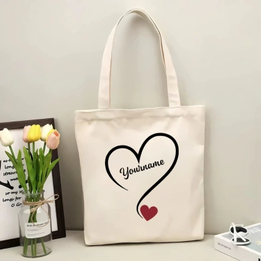 Túi tote vải bố in tên tùy chỉnh Trái tim, đeo vai thời trang Hàn Quốc, vừa A4, 65k 2