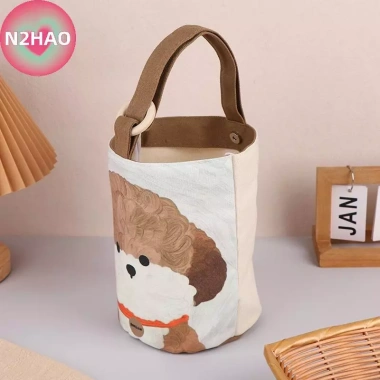 Túi Tote Vintage N2HAO In Chó Con - Túi Xách Di Động & Ăn Trưa Vải Cho Bé Gái 3