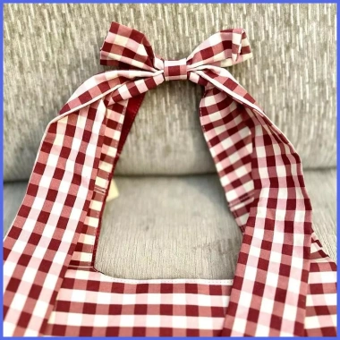 Túi vải canvas đỏ trắng ca rô - Ví mua sắm dây đeo vai điều chỉnh, quà Valentine bé gái 2