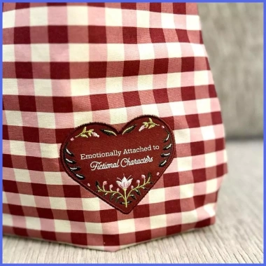 Túi vải canvas đỏ trắng ca rô - Ví mua sắm dây đeo vai điều chỉnh, quà Valentine bé gái 3