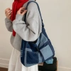 Túi Vải Denim Nữ Retro Khâu Nhật Bản Tote Đeo Vai Phong Cách Học Sinh Đại Học