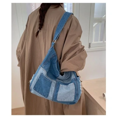 Túi Vải Denim Nữ Retro Khâu Nhật Bản Tote Đeo Vai Phong Cách Học Sinh Đại Học 5