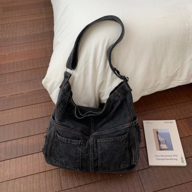 Túi Vải Denim Nữ Retro Khâu Nhật Bản Tote Đeo Vai Phong Cách Học Sinh Đại Học 10