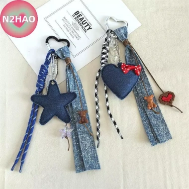 Túi xách denim thời trang hình trái tim, ngôi sao, cánh dệt, dây móc khóa mặt, dây chuyền mát mẻ – Giá ưu đãi 92.620₫