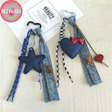 Túi xách denim thời trang hình trái tim, ngôi sao, cánh dệt, dây móc khóa mặt, dây chuyền mát mẻ – Giá ưu đãi 92.620₫