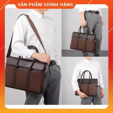 Túi xách nam da bò Saffiano công sở FSD.WG - Cặp laptop chính hãng, màu nâu-đen