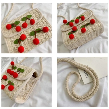Túi xách nữ AVENULL dung lượng lớn, họa tiết anh đào, ống hút dệt
