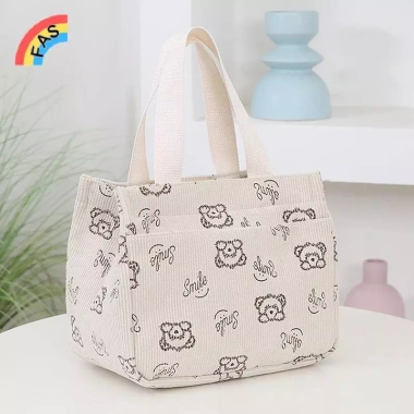 Túi xách vải nhung hoạt hình dễ thương đa năng cho nhân viên văn phòng – Tote Bento VN, phù hợp bữa trưa 3