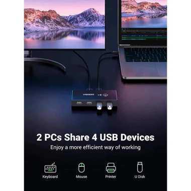USB KVM Switch Ugreen US216 2 Máy Tính Chia 4 Thiết Bị (Chuột, Phím, Máy In) - Bảo hành 18 Tháng - Giá chỉ 350.000₫