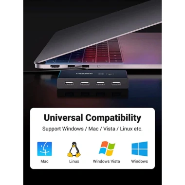 USB KVM Switch Ugreen US216 2 Máy Tính Chia 4 Thiết Bị (Chuột, Phím, Máy In) - Bảo hành 18 Tháng - Giá chỉ 350.000₫
