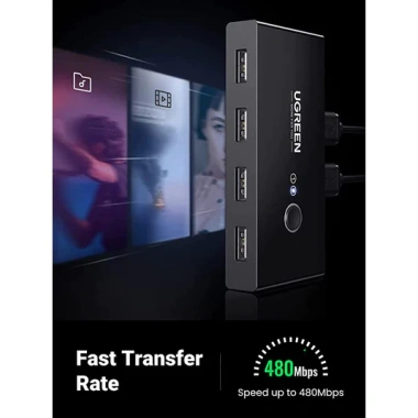 USB KVM Switch Ugreen US216 2 Máy Tính Chia 4 Thiết Bị (Chuột, Phím, Máy In) - Bảo hành 18 Tháng - Giá chỉ 350.000₫