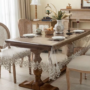 Vải bàn ăn ROLY - Khăn ren thêu trong suốt, tấm chạy bàn kính mềm, chống dầu, chống thấm nước - Giá ưu đãi 197.424₫