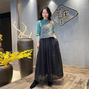 Vải Lanh Cotton Thêu Trung Hoa - Retro Ba-Qu 111, Nữ Rời Cổ Đứng Lên, Giao Hàng Nhanh