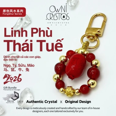 Vật Phẩm Phong Thủy Thái Tuế 2.026 - Chu Sa & Mã Não Đỏ, Móc Khóa Đá, Phụ Kiện Treo