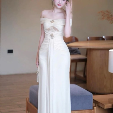 Váy dài trễ vai lưới thiết kế 6g75 thời trang sang trọng, giá ưu đãi 390k