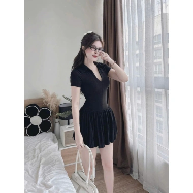 Váy Len Thõ Cổ Bẻ Khoá Chân Xoè Đủ Size 38-65kg Giá Sốc 205k - Ưu Đãi Giảm Giá