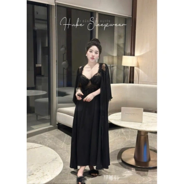 Váy ngủ áo choàng lụa dài dây bèo ren eo ngực nhún mút - Lyly QC giá 645.000 2