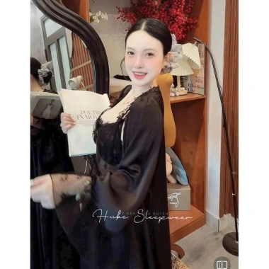 Váy ngủ áo choàng lụa dài dây bèo ren eo ngực nhún mút - Lyly QC giá 645.000 8