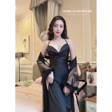 Váy ngủ + áo choàng lụa voan đổ tay dài QC loại 1 - thoải mái sang trọng 495k
