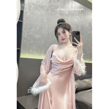 Váy ngủ + áo choàng lụa voan đổ tay dài QC loại 1 - thoải mái sang trọng 495k