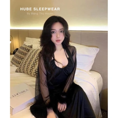 Váy ngủ cao cấp áo choàng lụa voan tay lông rút ngực dài QC Loại 1 Xíu Sleepwear 495k 9