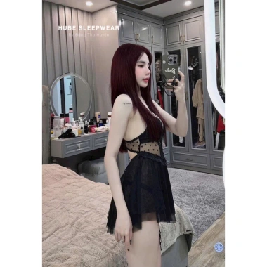 Váy ngủ cao cấp kèm áo choàng lụa voan ren cup ngực tim nhí - Giảm giá 435k 6