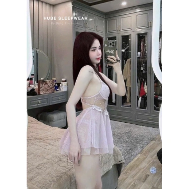 Váy ngủ cao cấp kèm áo choàng lụa voan ren cup ngực tim nhí - Giảm giá 435k 8