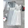 Váy ngủ cao cấp kèm chip, áo choàng voan tơ mỏng xuyên thấu dài béo eo sexy - 355k 8