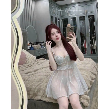 Váy ngủ cao cấp voan lụa ren có mút, eo ren xoè xuyên - Hube Sleepwear 415k 4