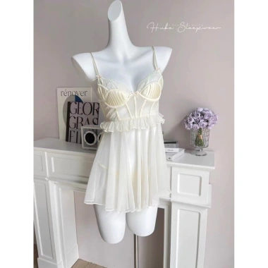 Váy ngủ cao cấp voan lụa ren có mút, eo ren xoè xuyên - Hube Sleepwear 415k 7