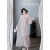 Váy ngủ dài - áo choàng lụa ren hoa hồng, đệm ngọc Tiểu Thư QC Cao Cấp - Hube Sleepwear 595k 5