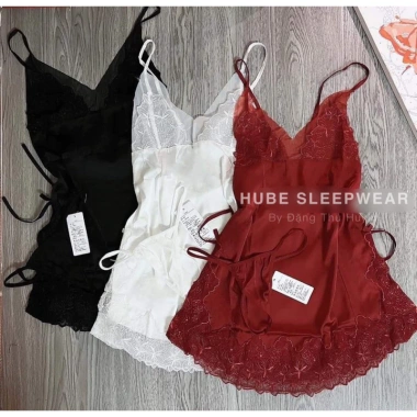 Váy ngủ lụa cao cấp Hai Dây Ren Nơ Xẻ Dáng Xoè QC - Xíu Sleepwear, giảm giá 22% chỉ 285k 6