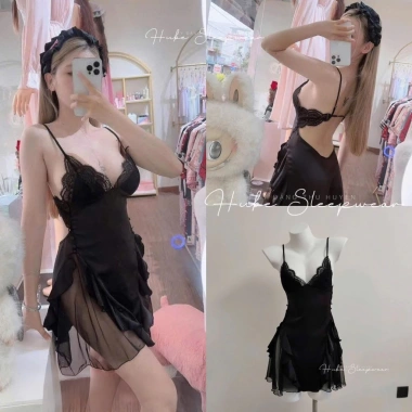 Váy Ngủ Lụa Cao Cấp Ren Viền Nơ Nhí Xẻ Bèo Voan Xoè Eo Cúc Siêu Xinh Giá 425.000đ Hube Sleepwear