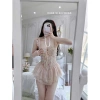 Váy ngủ lụa cao cấp và áo choàng ren cổ mút, ngực hoa nhí - Tiểu thư Xíu Sleepwear 345k 7
