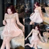 Váy Ngủ Lụa Dây Cánh Tiên Viền Ren Bo Ngực Mút Tiểu Thư Cao Cấp Hube Sleepwear