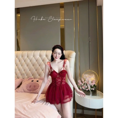 Váy Ngủ Lụa Ren Cao Cấp Cổ Ngực Mút Ngực, Dây Cánh Tiên, Nơ Nhí - 285k 9