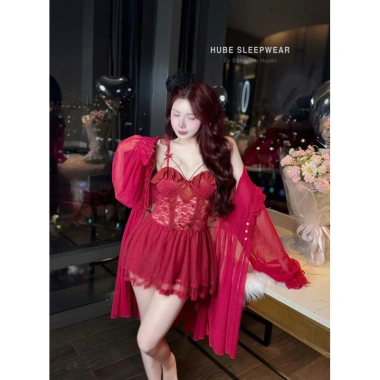 Váy Ngủ Lụa Ren Cao Cấp Đệm Ngọc và Áo Choàng Voan Hoa Hồng - Giá Ưu Đãi 295k 5