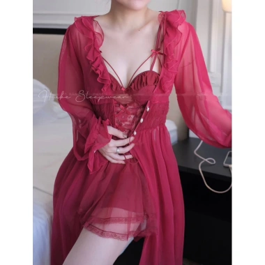 Váy Ngủ Lụa Ren Cao Cấp Đệm Ngọc và Áo Choàng Voan Hoa Hồng - Giá Ưu Đãi 295k 7
