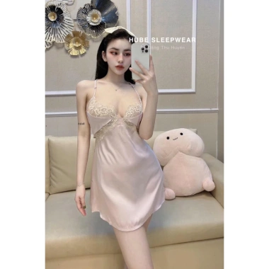 Váy Ngủ Lụa Ren Cổ Eo Dây Buộc Ngực Gợi Cảm Sexy Loại 1 Xíu Sleepwear 235k 6