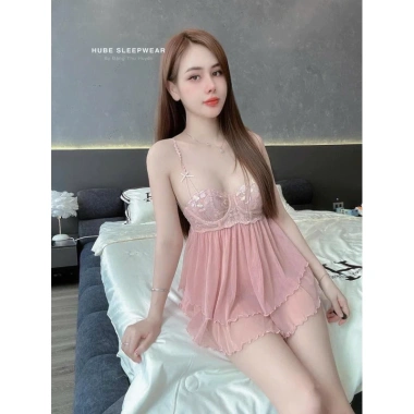 Váy ngủ lụa voan gọng ngực, hai dây ren hoa QC Loại 1 cao cấp - Xíu Sleepwear 5
