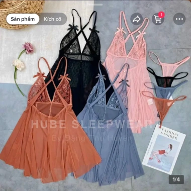 Váy Ngủ Ren Tơ Guiruo Xuyên Thấu Dây Nơ Siêu Se.xy QC Loại 1 - Giá 235k 2