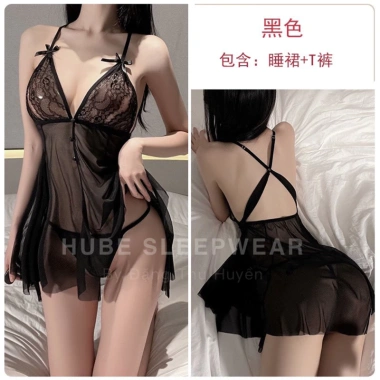 Váy Ngủ Ren Tơ Guiruo Xuyên Thấu Dây Nơ Siêu Se.xy QC Loại 1 - Giá 235k 5