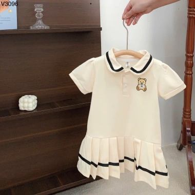 Váy Polo Thêu Gâu Cổ Viền Đen cho Bé Gái Size 9‑29kg V3.096 Giá ưu đãi 115k 2