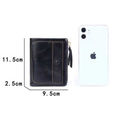 Ví da nữ chính hãng sáp da gấp, dây kéo, đựng thẻ, ví tiền - Giá 386.640₫