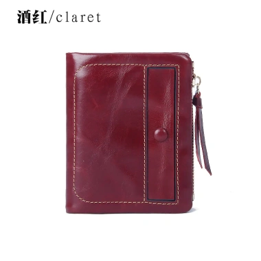 Ví da nữ chính hãng sáp da gấp, dây kéo, đựng thẻ, ví tiền - Giá 386.640₫