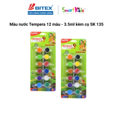 Vỉ màu nước SMARTKIDS 6/12 màu kèm cọ Dễ tô tượng, giấy, thủ công, giá ưu đãi 26.200 VND