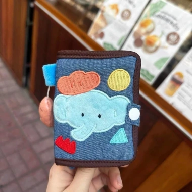 Ví tiền xu F&X siêu dễ thương, vải denim corduroy, khóa kéo ngắn, gập gọn, clutch hoạt hình, nhỏ gọn, giá ưu đãi 4